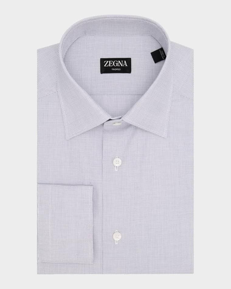 Men's Micro-Check Trofeo Cotton Dress Shirt by ZEGNA