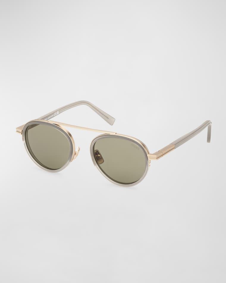 Men's ORIZZONTE II Metal-Acetate Round Sunglasses by ZEGNA