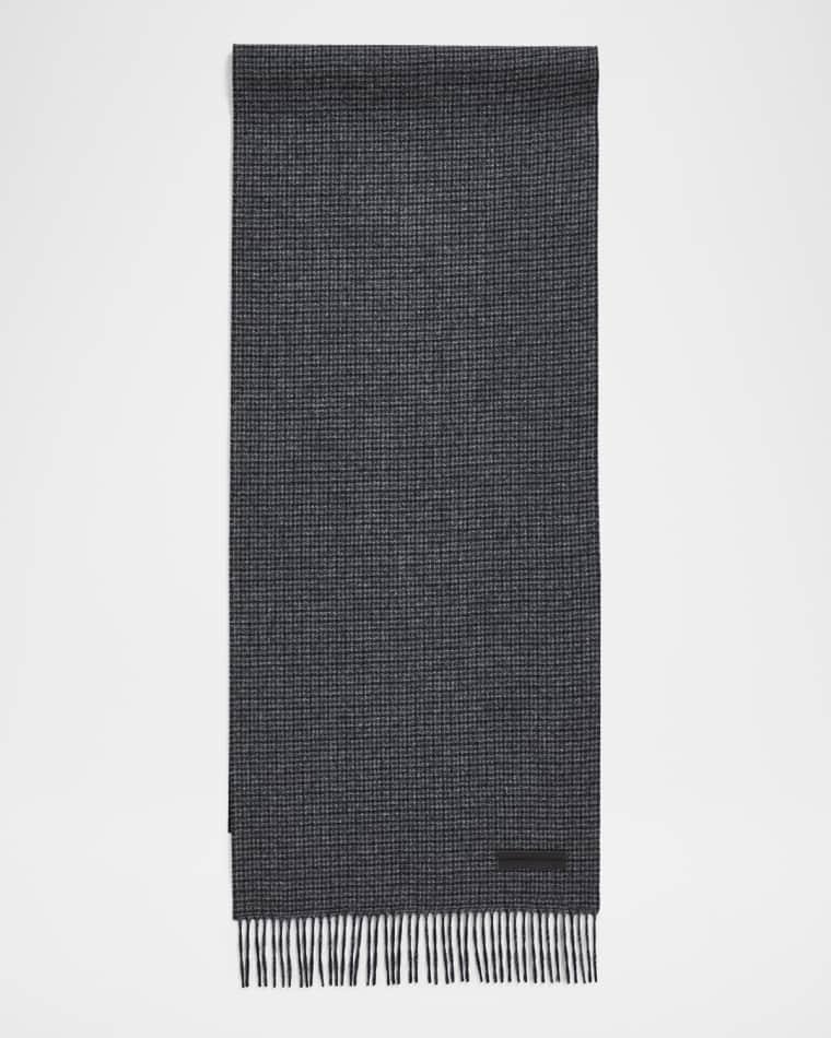 Men's Oasi Cashmere Check Scarf with Leather Brand Mark by ZEGNA