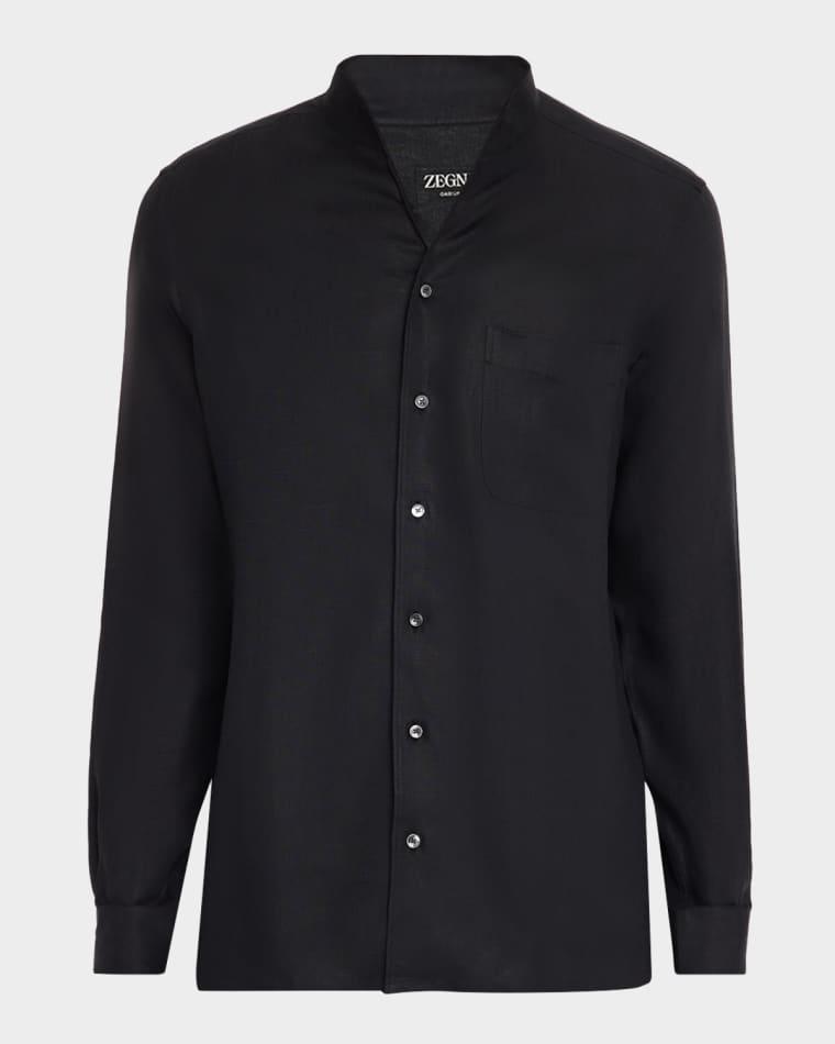 Men's Oasi Lino Chambray Stand-Collar Shirt by ZEGNA