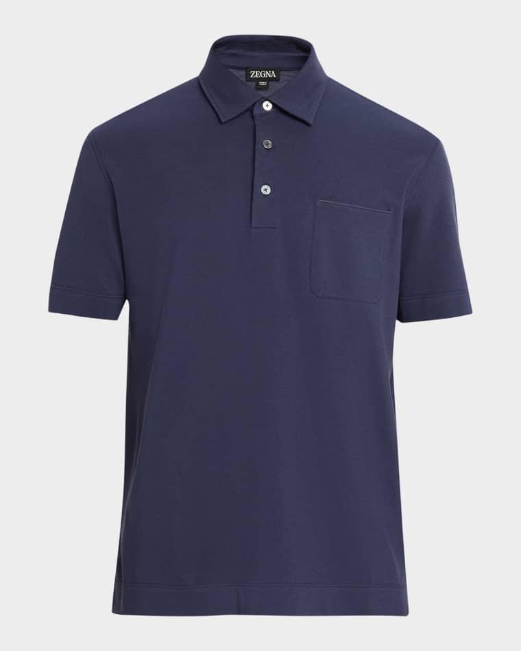 Men's Pique Polo Shirt with Leather-Trim Pocket by ZEGNA