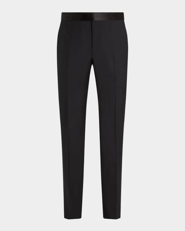 Men's Satin-Trim Slim Flat-Front Formal Trousers by ZEGNA