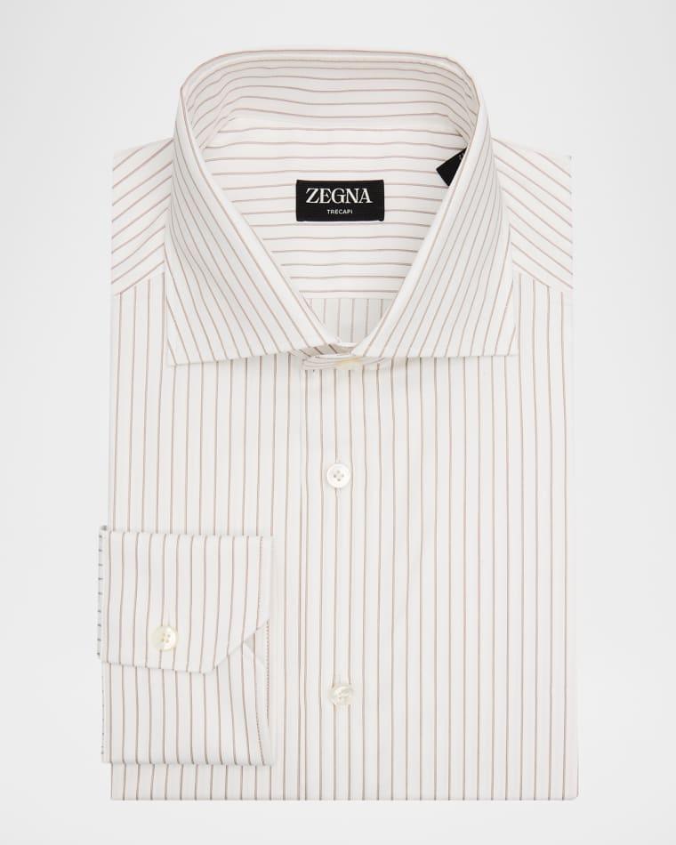 Men's Trecapi Cotton Narrow Double-Stripe Dress Shirt by ZEGNA