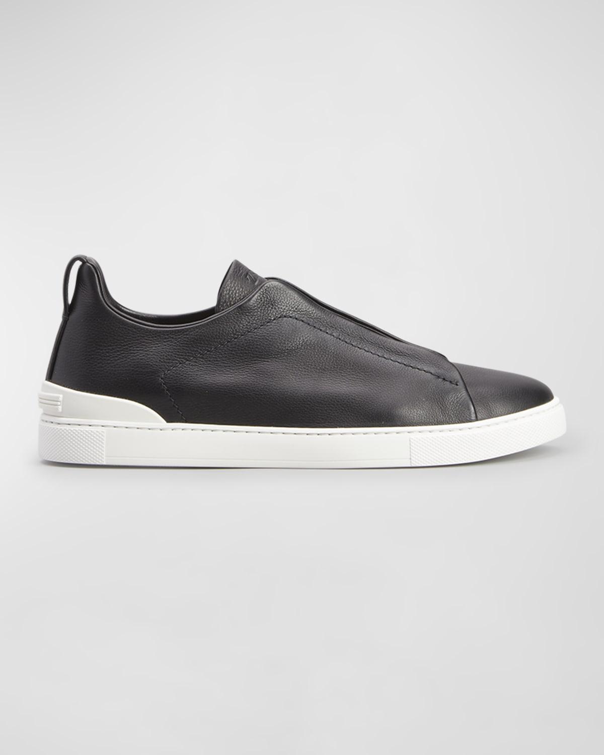 Men's Triple Stitch Deerskin Leather Slip-On Sneakers by ZEGNA