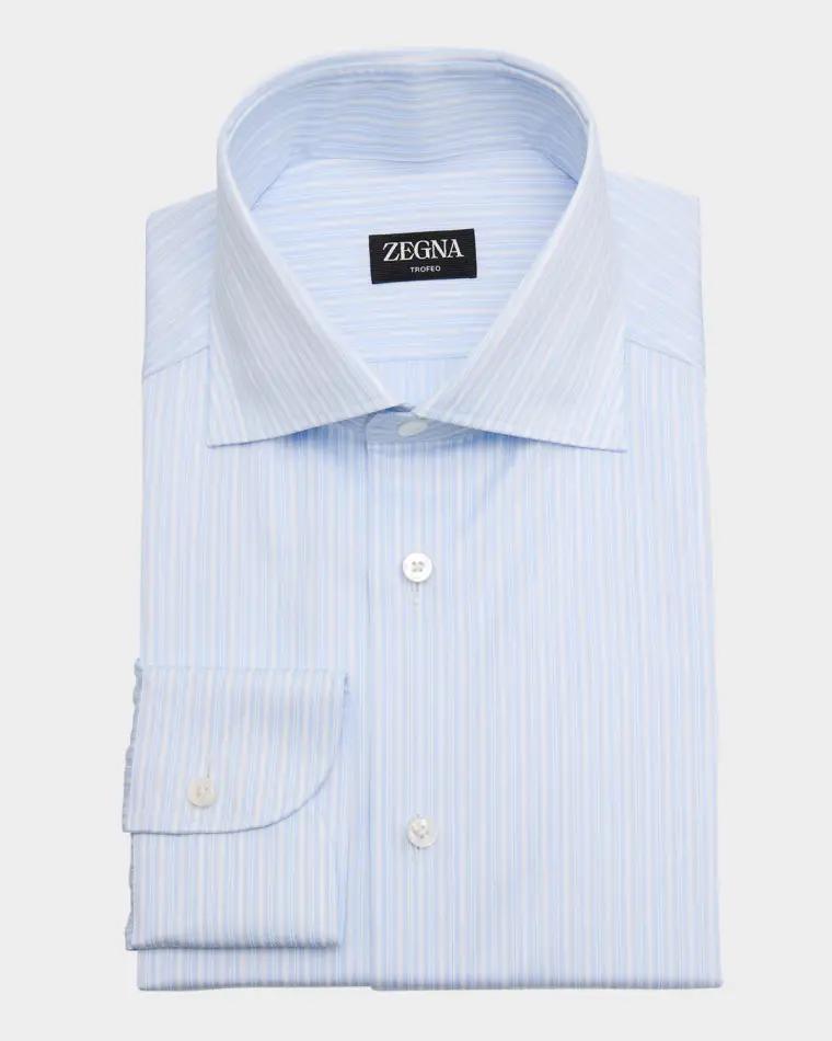 Men's Trofeo Cotton Framed Stripe Dress Shirt by ZEGNA