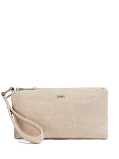 Oasi Lino logo-lettering clutch bag by ZEGNA