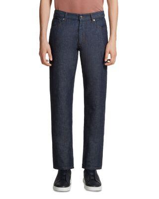 Slim Fit Cotton & Linen Jeans in Dark Blue by ZEGNA