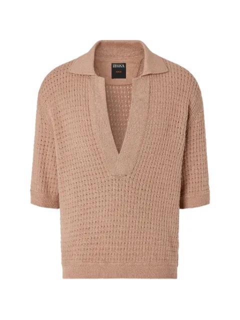 V-neck knit cotton polo shirt by ZEGNA