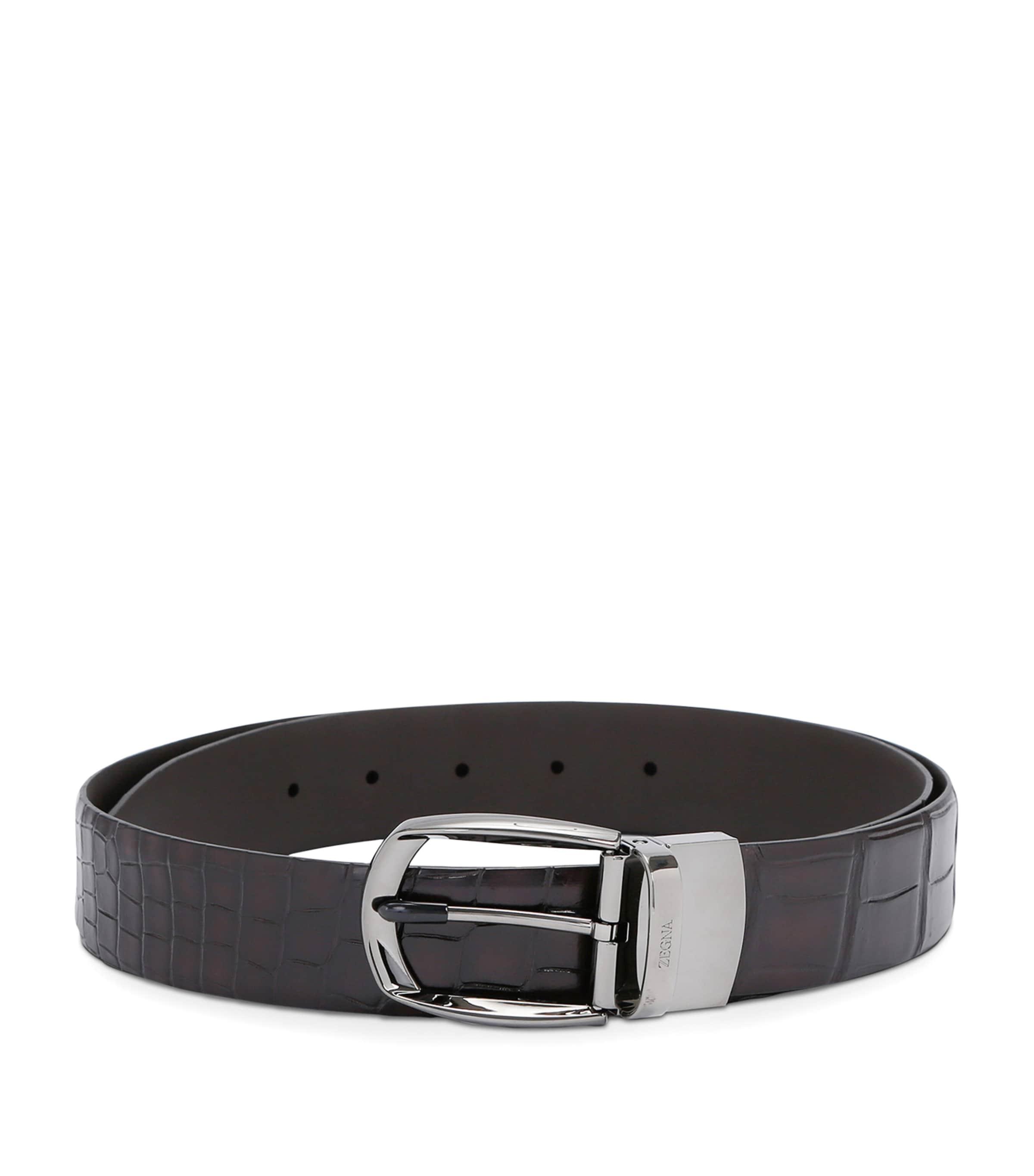 Zegna Crocodile Leather Parentesi Belt by ZEGNA