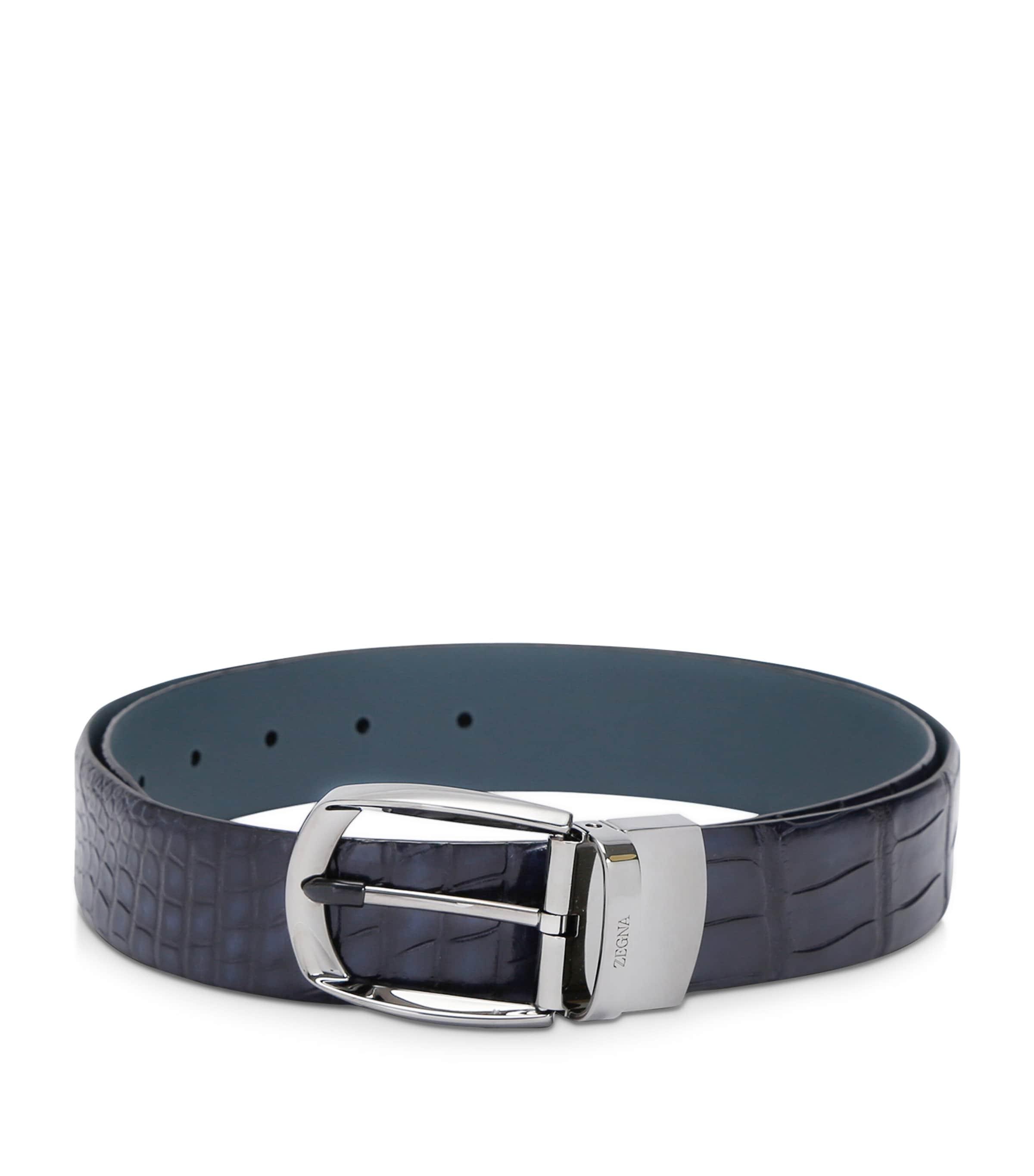 Zegna Crocodile Leather Parentesi Belt by ZEGNA