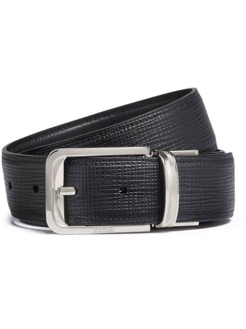 leather engraved logo belt by ZEGNA