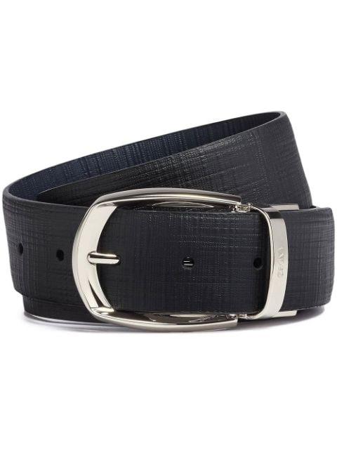 leather logo-engraved belt by ZEGNA