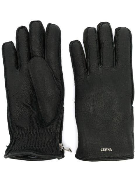 logo-lettering leather gloves by ZEGNA