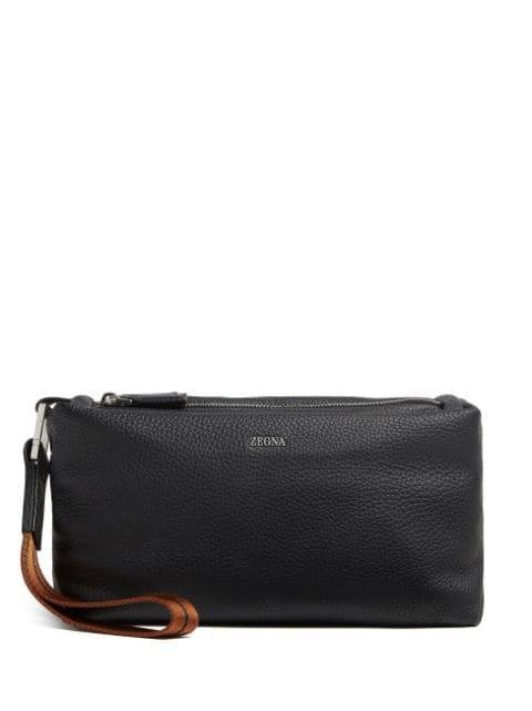 logo-plaque leather clutch by ZEGNA