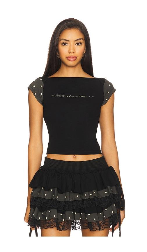 Zemeta Boat Neck Polka Black Top in Black by ZEMETA