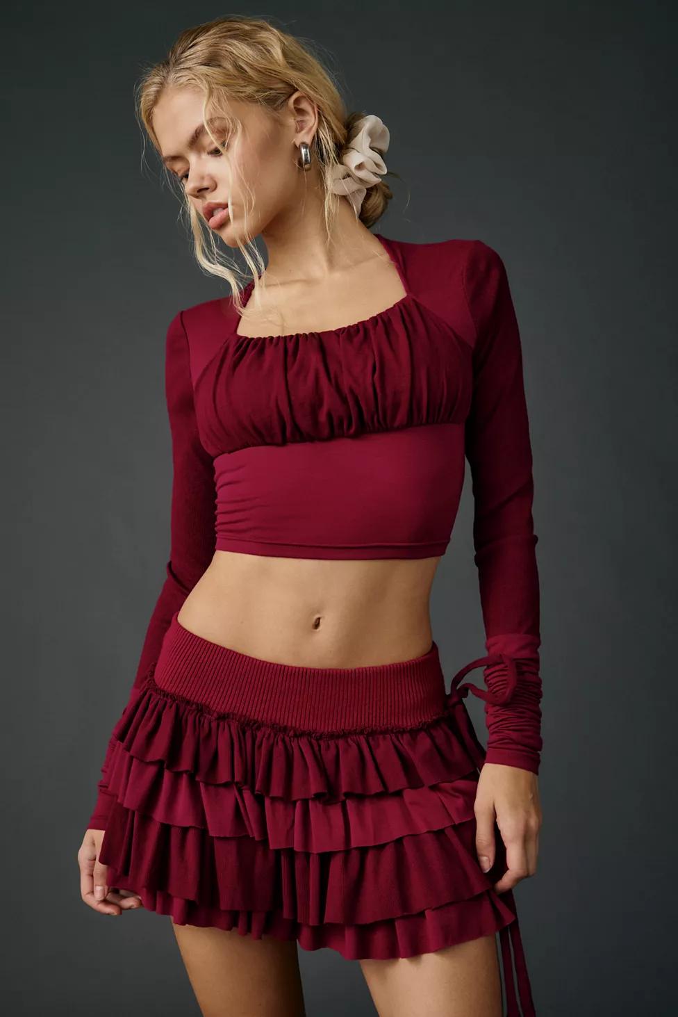Zemeta Red Bloom Heart Square Neck Long Sleeve Top by ZEMETA