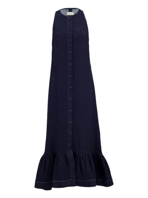 ruffled denim maxi dress by ZEUS+DIONE
