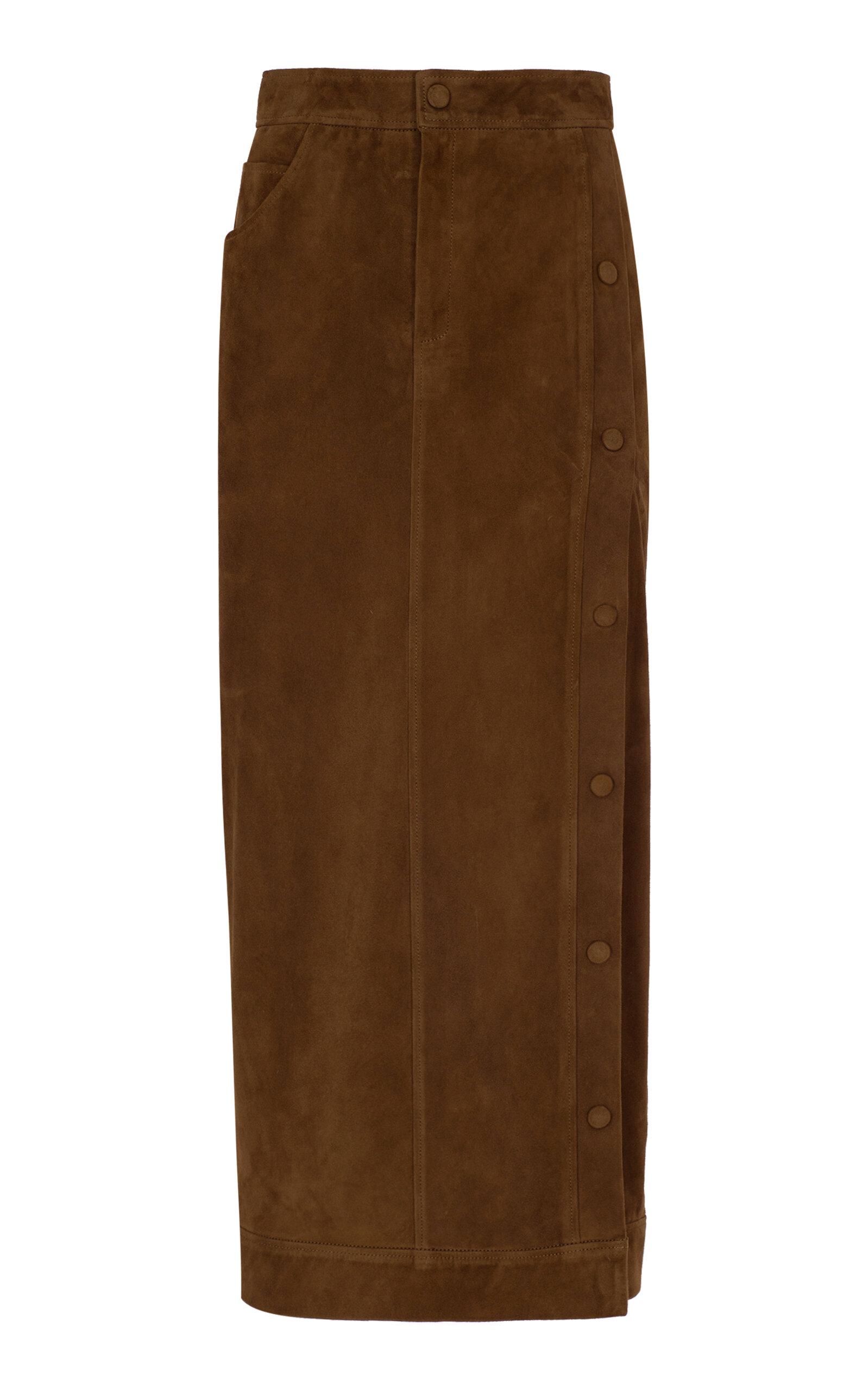 Zeynep Arçay Snapped Midi Suede Skirt - Moda Operandi by ZEYNEP ARCAY