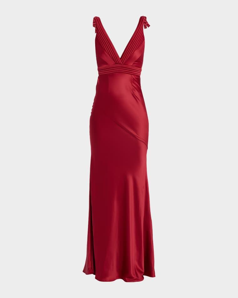 Beloved Deep V-Neck Stretch Satin Gown by ZHIVAGO