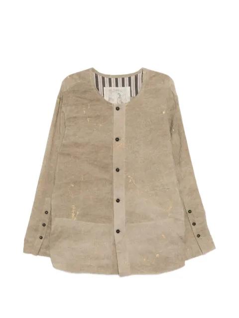 patchwork collarless shirt by ZIGGY CHEN