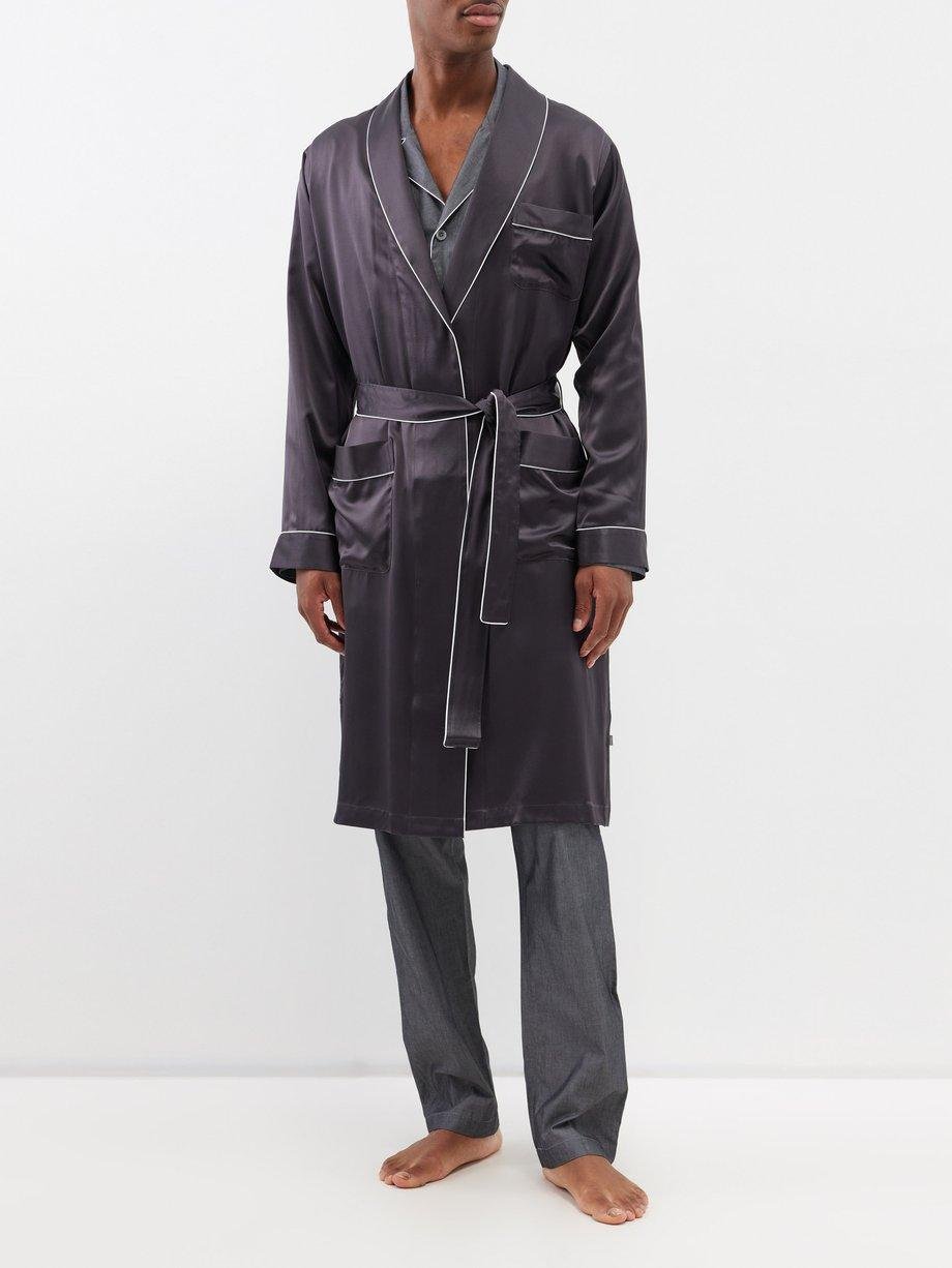 Patch-pocket piped silk robe by ZIMMERLI