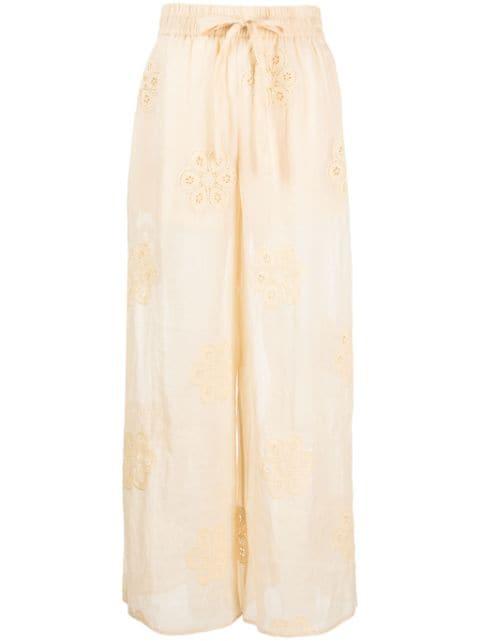 Acadian floral-embroidered ramie trousers by ZIMMERMANN