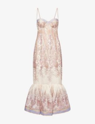 Alchemy Peplum Silk and Linen-Blend Midi Dress by ZIMMERMANN