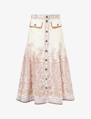 Alchemy Printed A-line Linen Midi Skirt by ZIMMERMANN