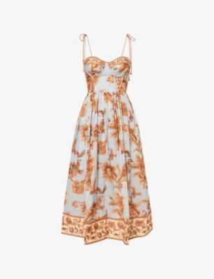 Aster Corseted Printed Cotton Midi Dress by ZIMMERMANN