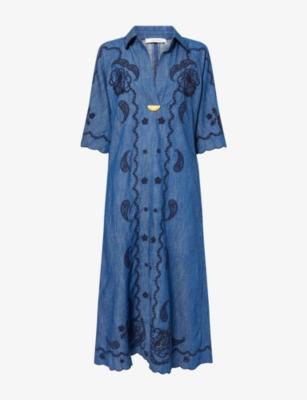 Aster Embroidered Denim Midi Dress by ZIMMERMANN