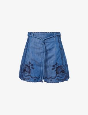 Aster Embroidered Denim Shorts by ZIMMERMANN