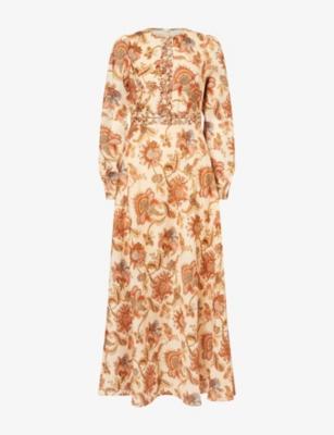 Aster Long-Sleeve Linen Midi Dress by ZIMMERMANN