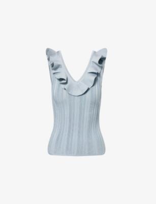 Aster Metallic Frilled Rib-Knit Top by ZIMMERMANN