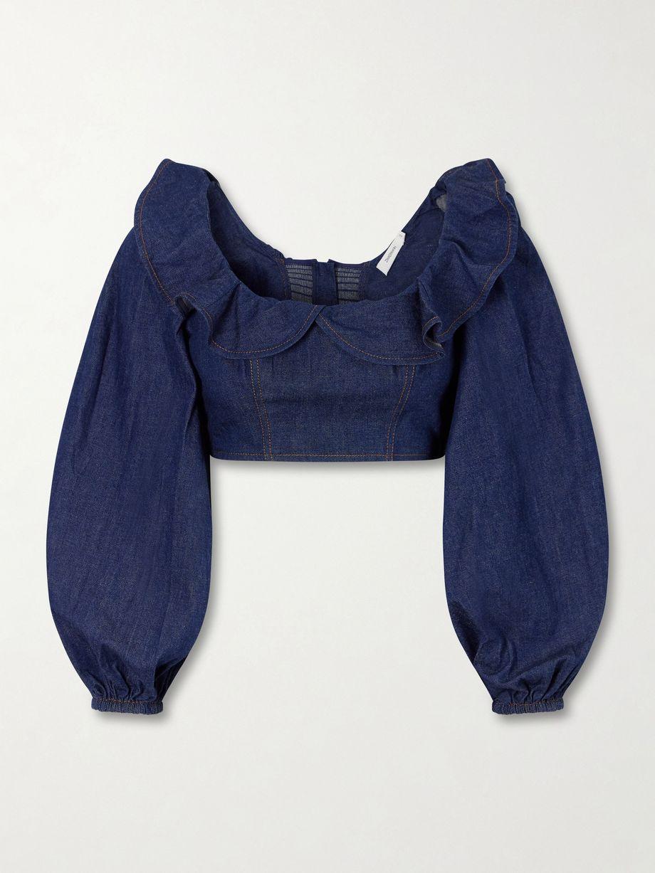 Aster cotton-denim frill top by ZIMMERMANN