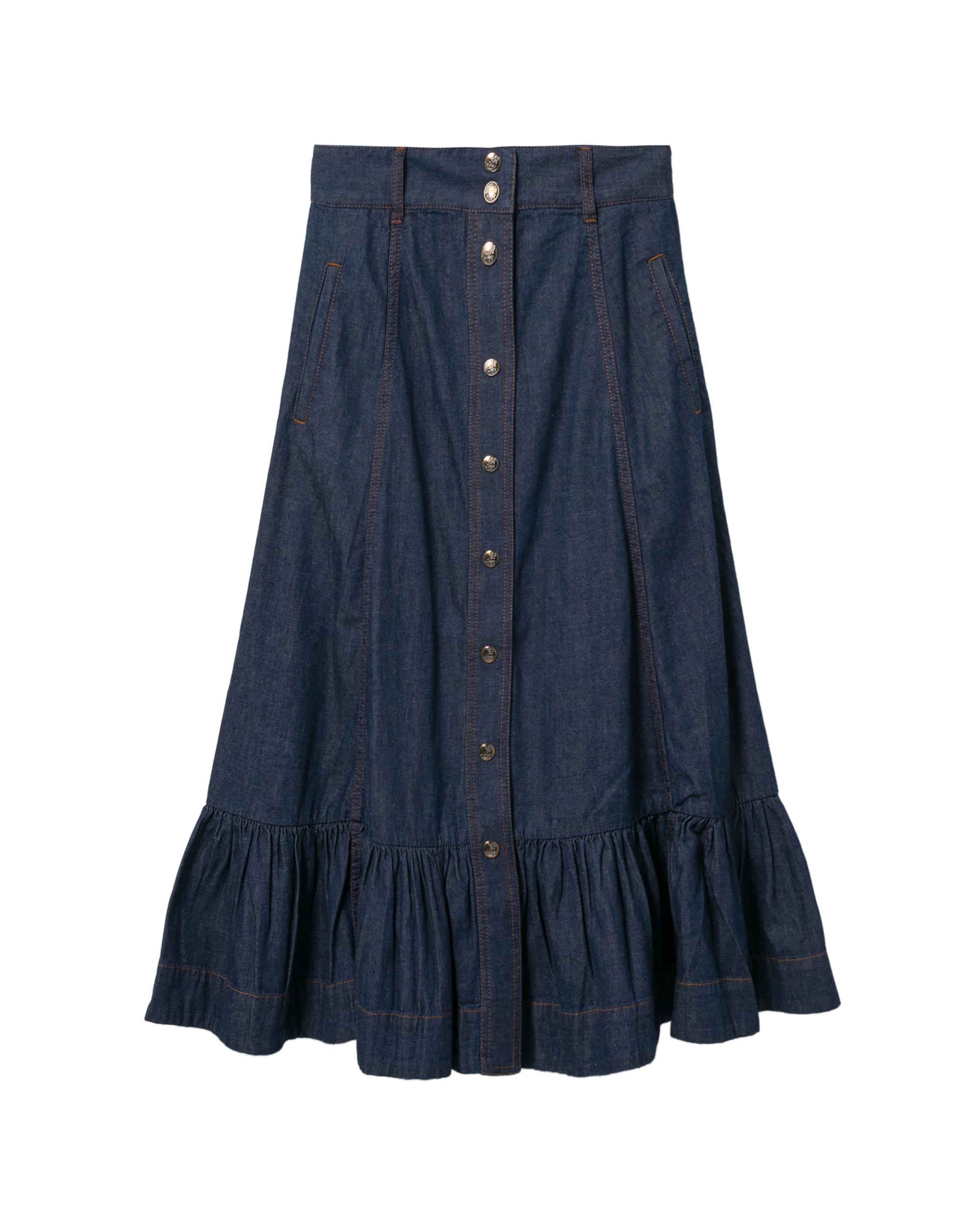 Aster denim frill midi skirt by ZIMMERMANN