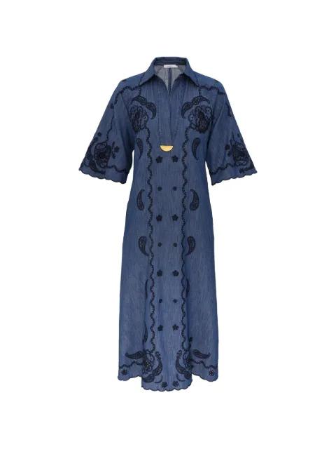 Aster paisley-embroidered scalloped-edge midi dress by ZIMMERMANN