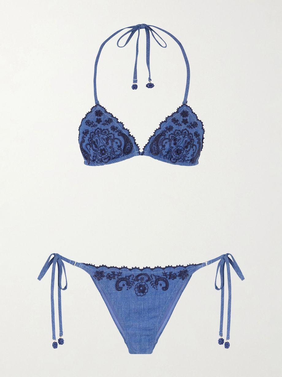 Aster scalloped embroidered denim bikini by ZIMMERMANN