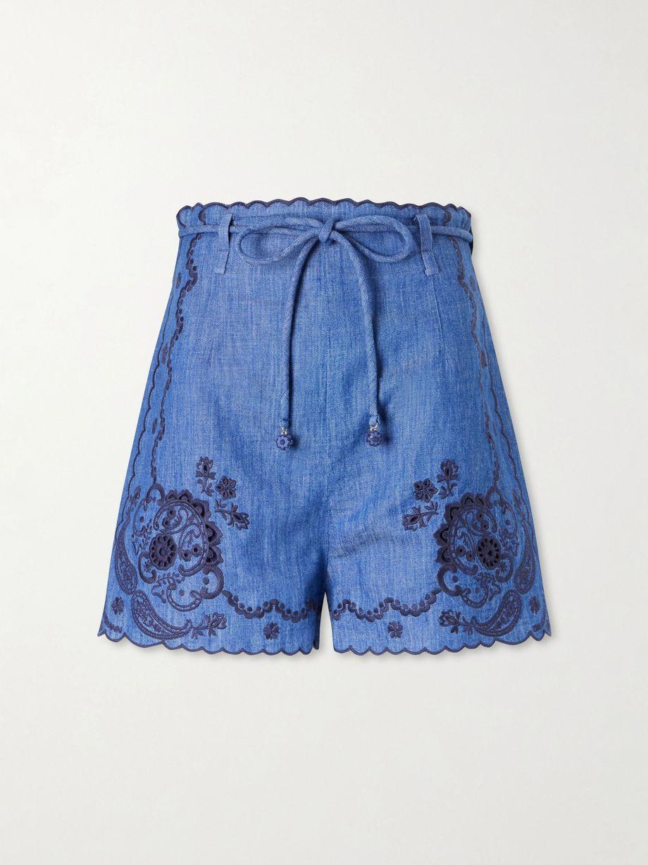 Aster scalloped embroidered denim shorts by ZIMMERMANN