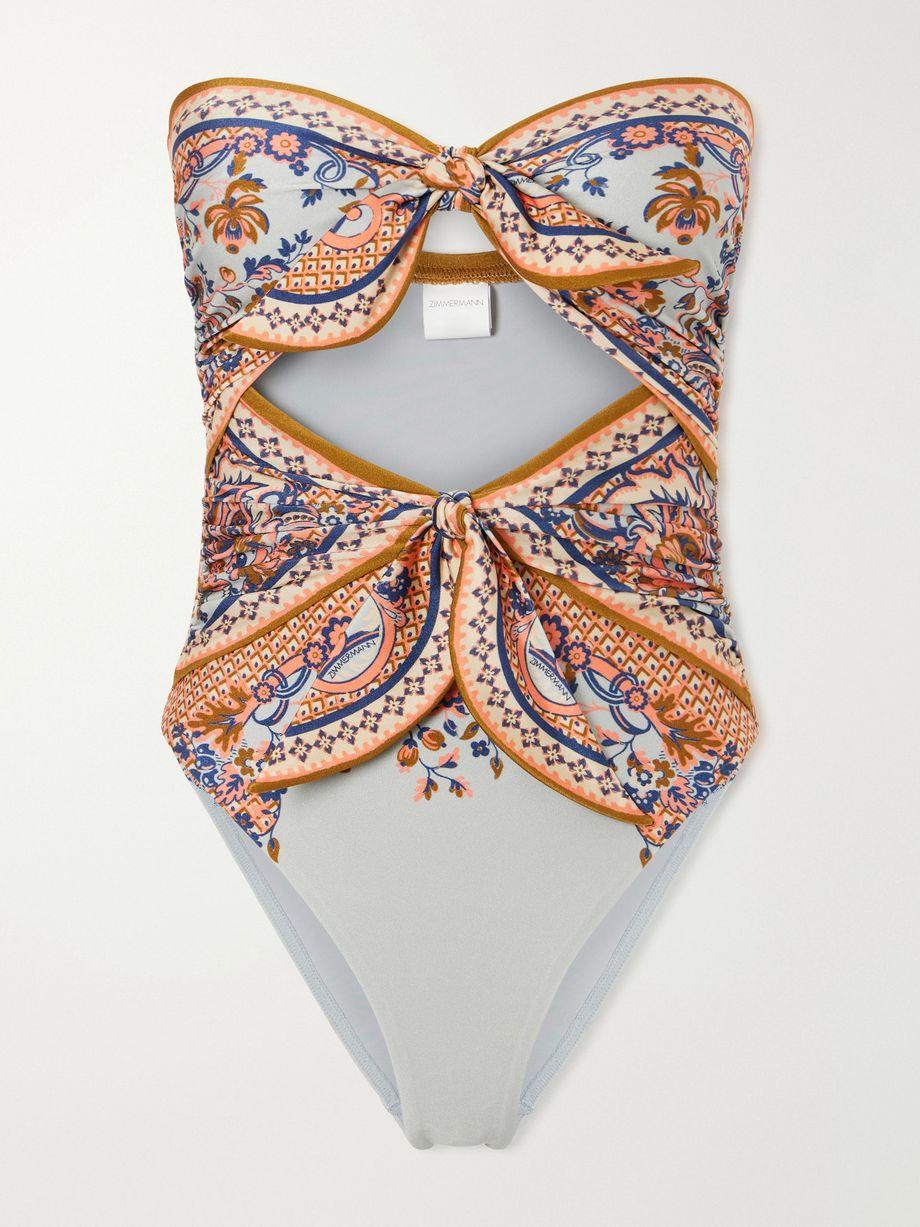 Aster strapless knot-detailed cut-out printed swimsuit by ZIMMERMANN