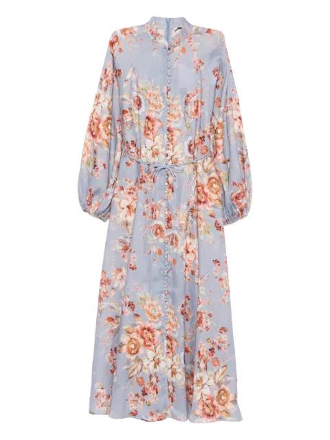 Awaken billow-sleeve floral midi dress by ZIMMERMANN