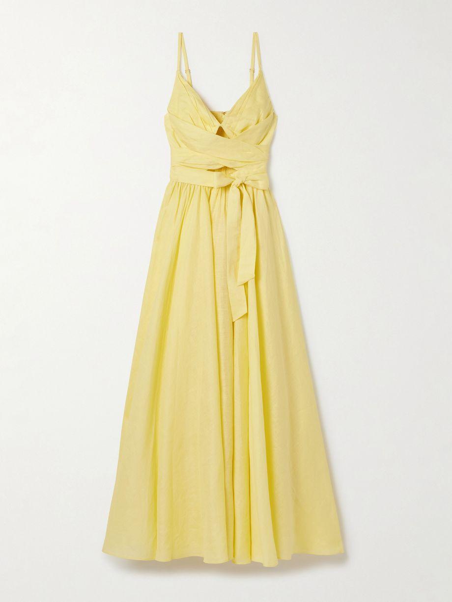 Awaken gathered linen midi dress by ZIMMERMANN