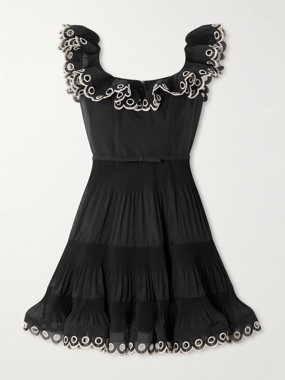 Belted embroidered ruffled pleated organza mini dress by ZIMMERMANN