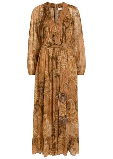 Carousel belted metallic silk-chiffon midi dress by ZIMMERMANN