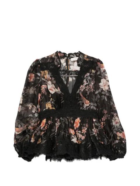 Carousel floral-print lace-trim blouse by ZIMMERMANN