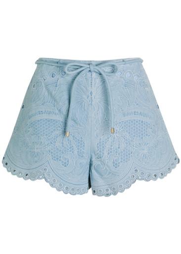 Daylight embroidered belted denim shorts by ZIMMERMANN