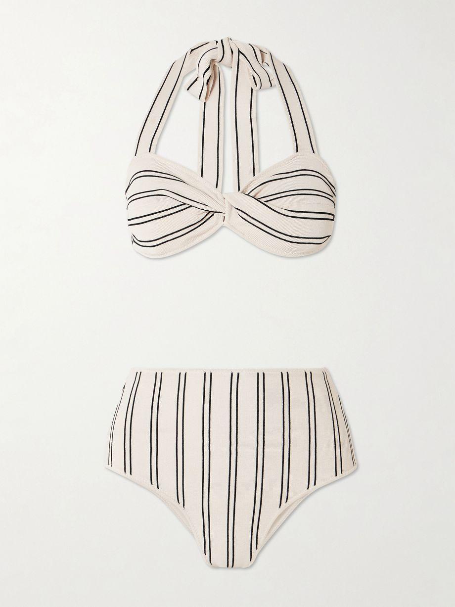 Daylight twist-front striped ribbed stretch-modal bikini by ZIMMERMANN