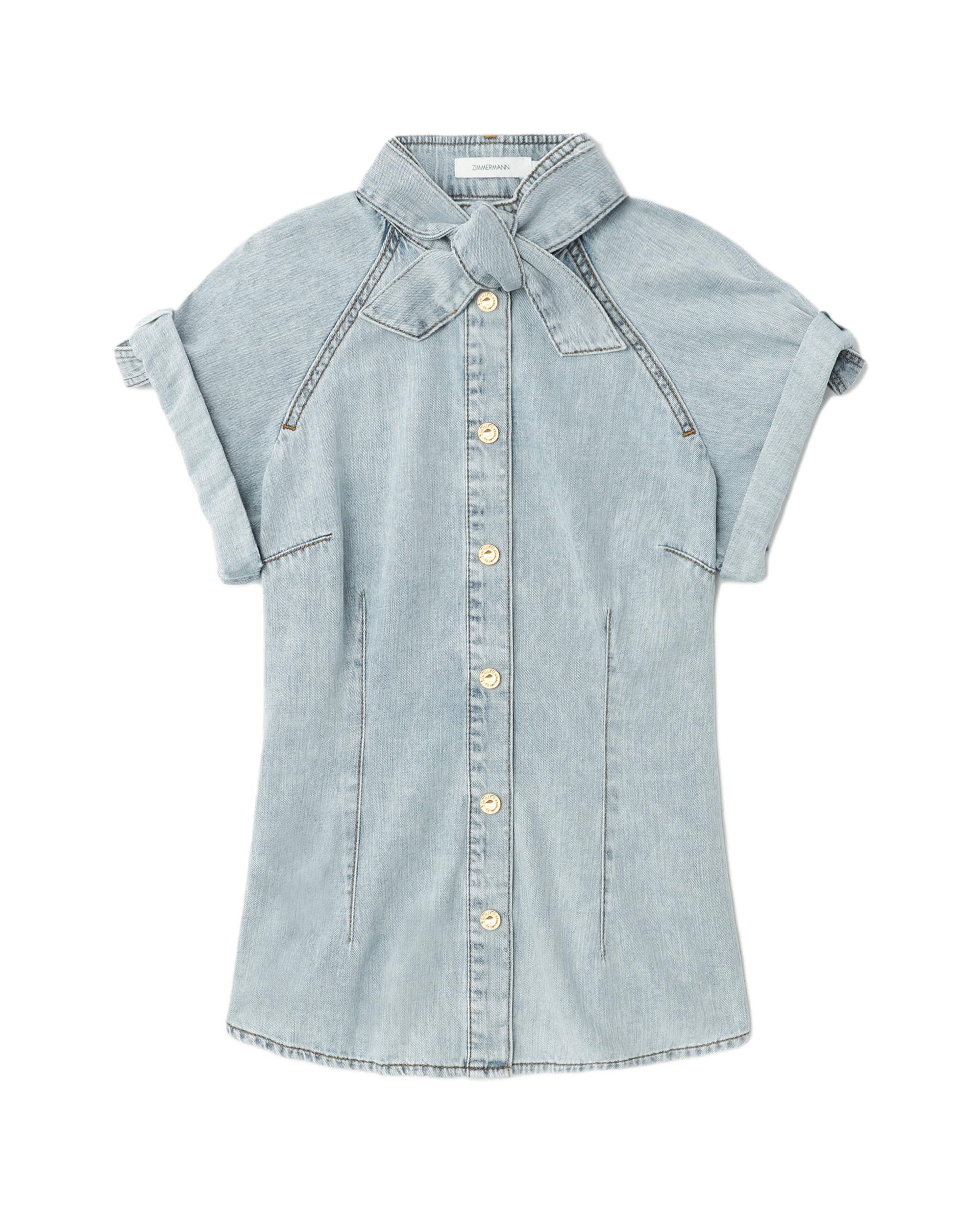 Denim tie neck shirt by ZIMMERMANN