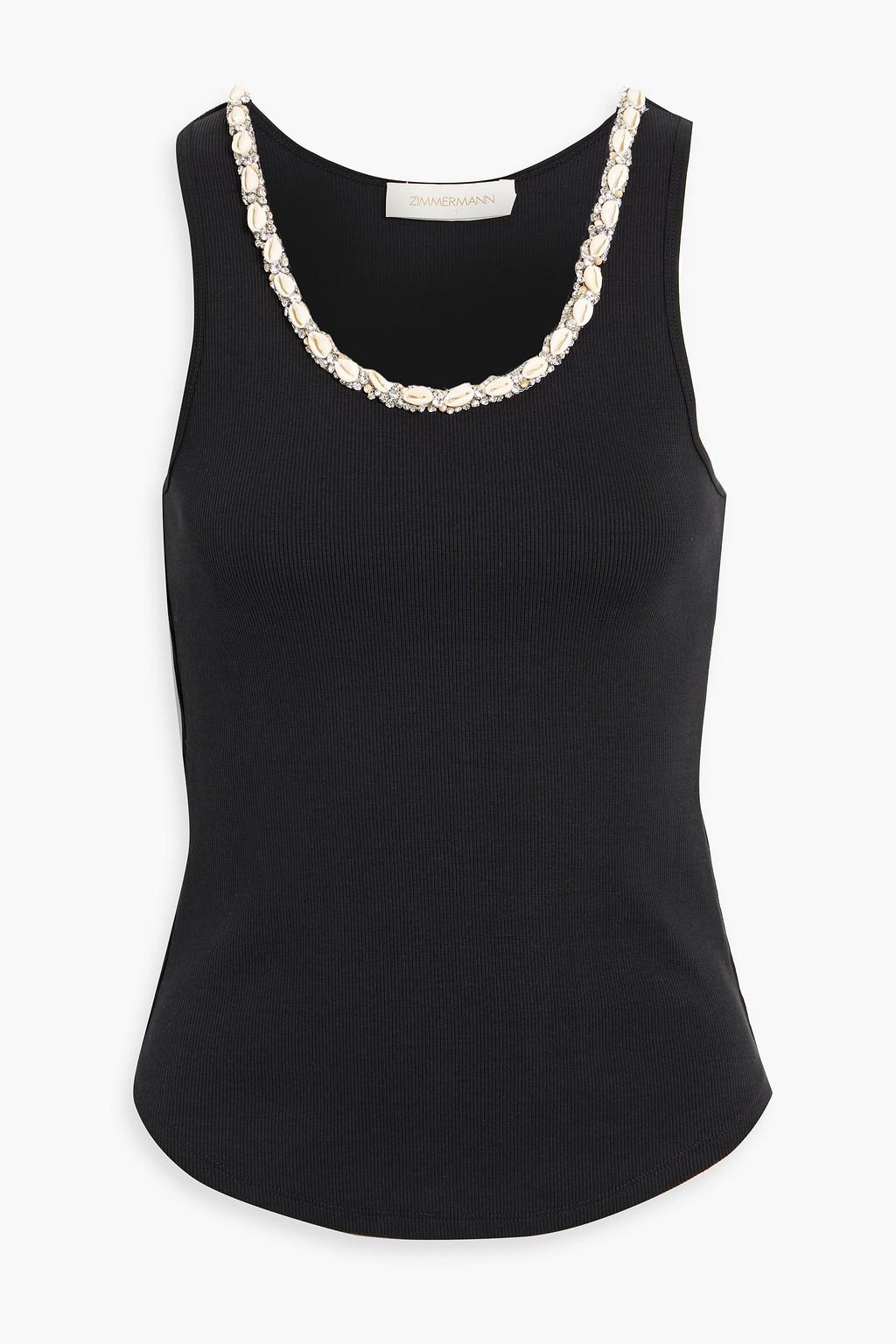 Embellished ribbed stretch-cotton jersey tank by ZIMMERMANN