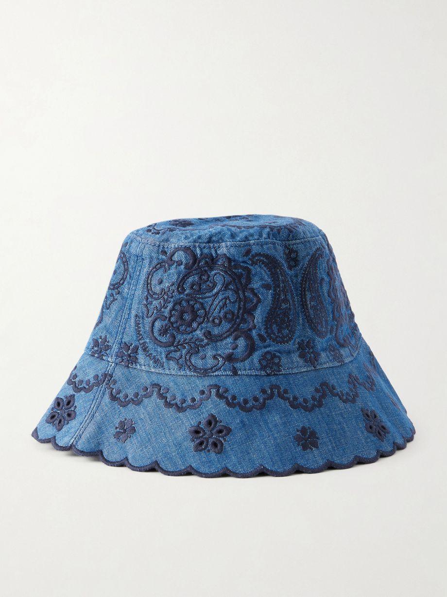 Embroidered denim bucket hat by ZIMMERMANN