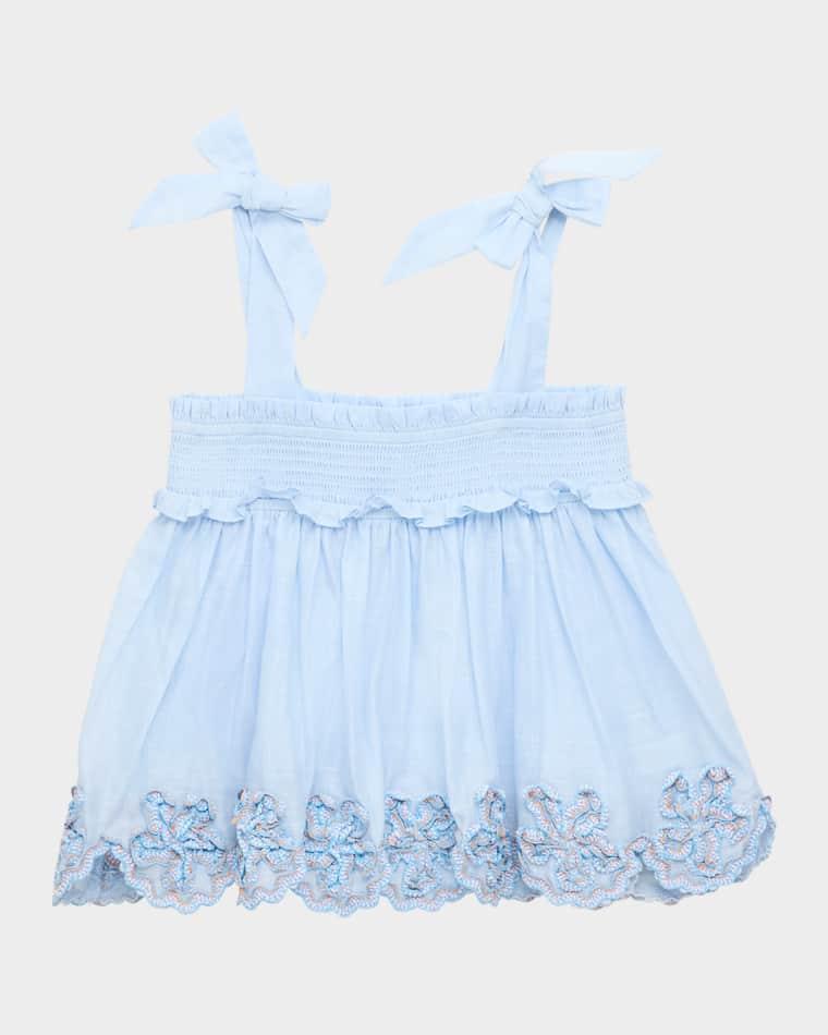 Girl's Cascadian Ruffle Smocked Top, Size 2-12 by ZIMMERMANN